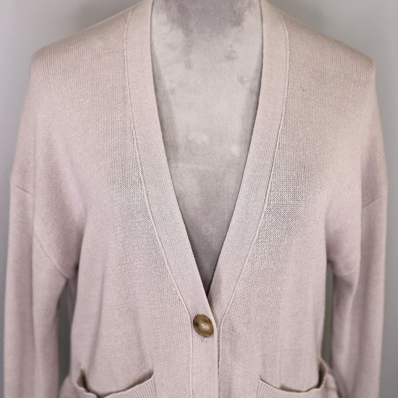 J Crew Sweater Womens XS Beige Long Cardigan Tunic Cotton Blend Pockets Grandpa - Picture 8 of 15